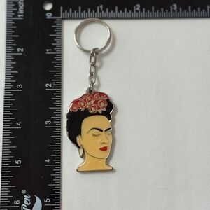 Frida Kahlo‎ Enamel Keychain Portrait with Flowers Hecho en Mexico